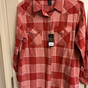 Wrangler Red and Pink Plaid Button Down Shirt